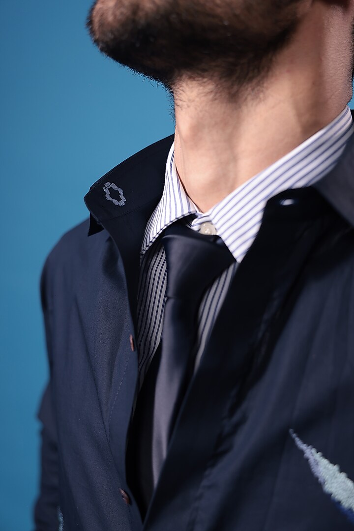 Blue Egyptian Giza Cotton Abstract Embroidered Summer Shirt by The Culture at Pernia's Pop Up Shop