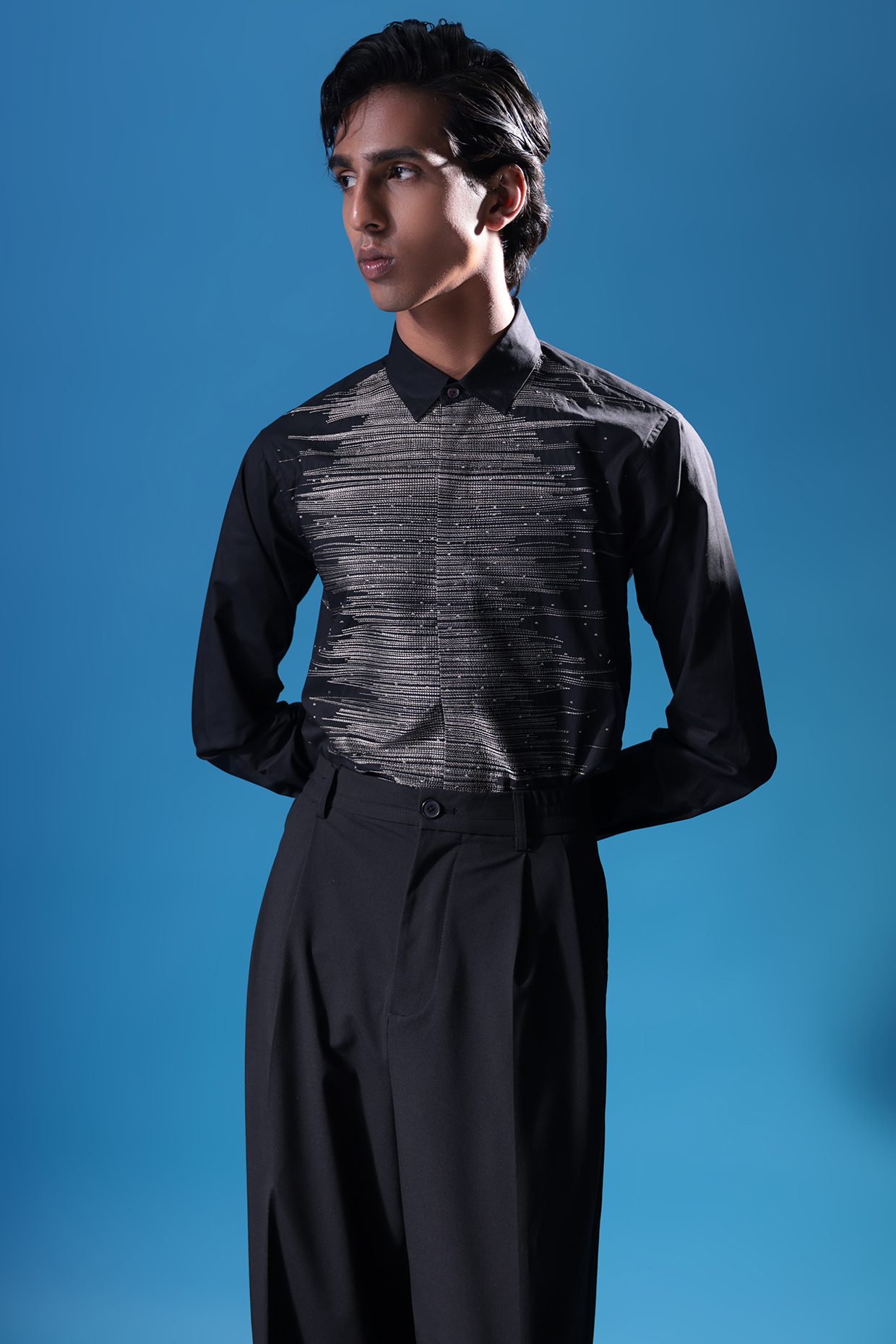 Black Egyptian Giza Cotton Zari Embroidered Shirt by The Culture