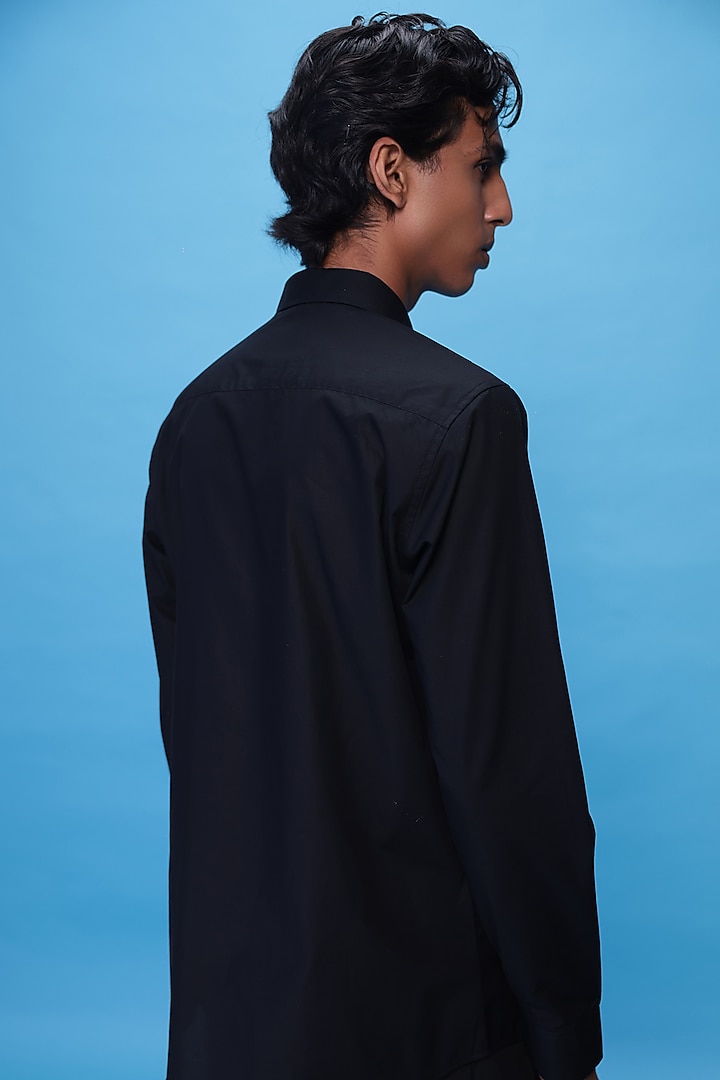 Black Egyptian Giza Cotton Zari Embroidered Party Wear Shirt by The Culture at Pernia's Pop Up Shop