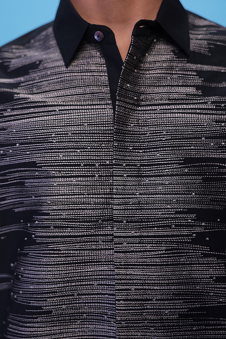 Black Egyptian Giza Cotton Zari Embroidered Party Wear Shirt by The Culture at Pernia's Pop Up Shop