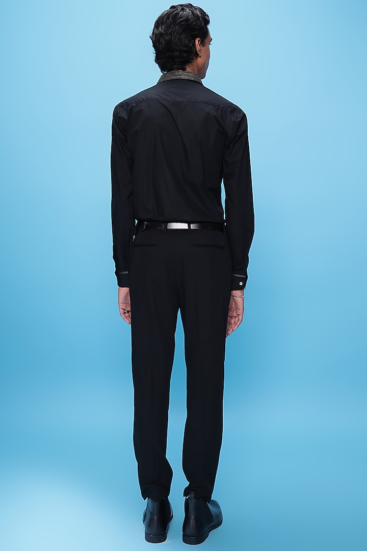 Black Egyptian Giza Cotton Zari Embroidered Summer Shirt by The Culture at Pernia's Pop Up Shop