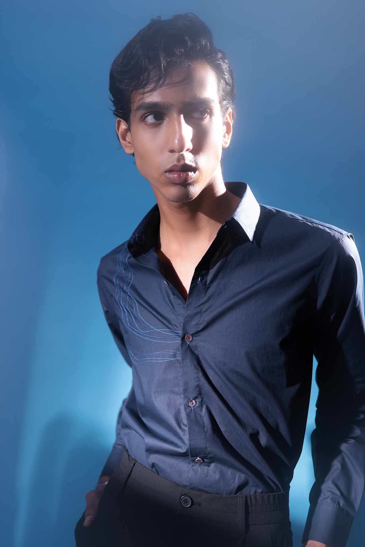 Blue Egyptian Giza Cotton Embroidered Shirt by The Culture