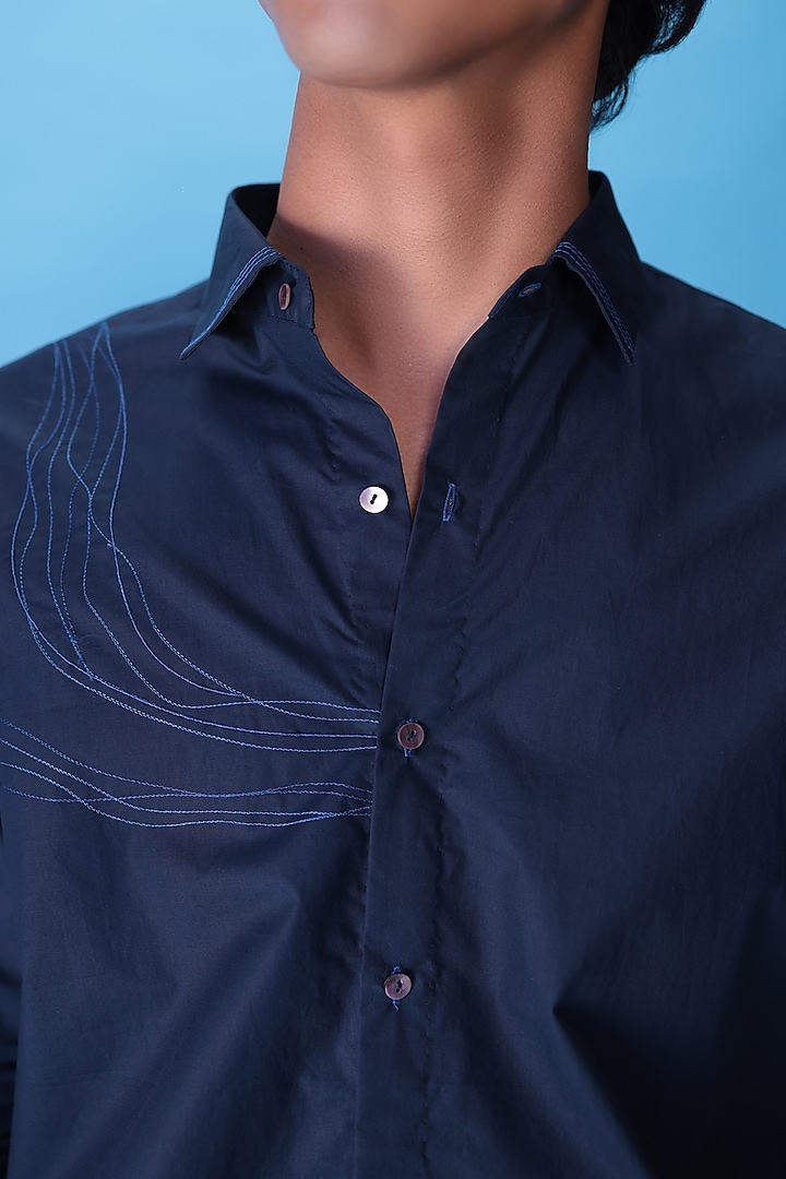Blue Egyptian Giza Cotton Embroidered Summer Shirt by The Culture at Pernia's Pop Up Shop