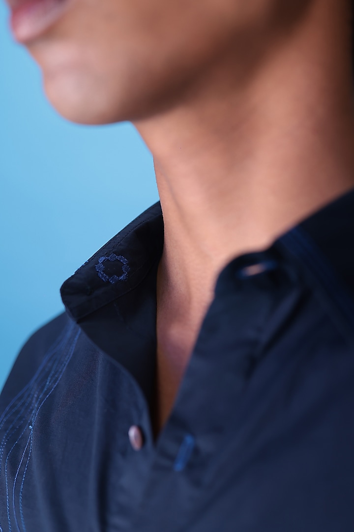 Blue Egyptian Giza Cotton Embroidered Summer Shirt by The Culture at Pernia's Pop Up Shop