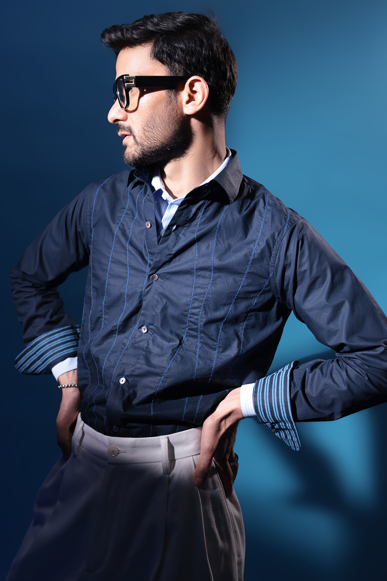 Blue Egyptian Giza Cotton Embroidered Shirt by The Culture