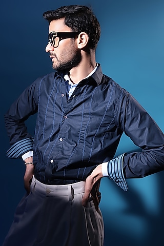 Blue Egyptian Giza Cotton Embroidered Shirt by The Culture