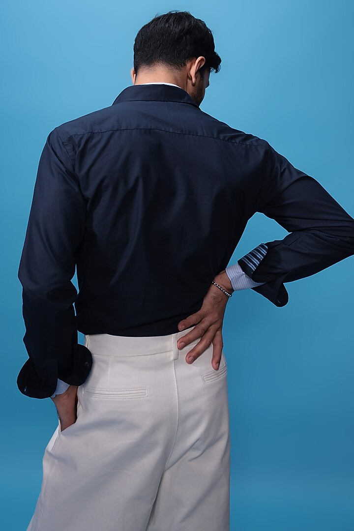 Blue Egyptian Giza Cotton Embroidered Summer Shirt by The Culture at Pernia's Pop Up Shop