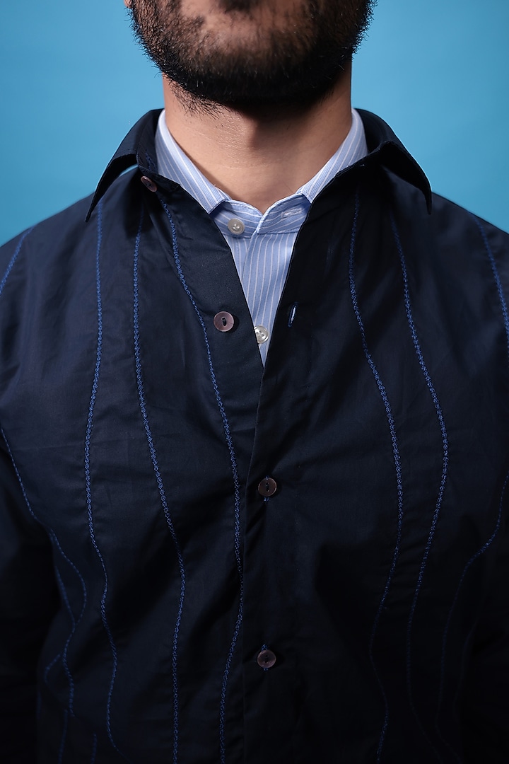 Blue Egyptian Giza Cotton Embroidered Summer Shirt by The Culture at Pernia's Pop Up Shop