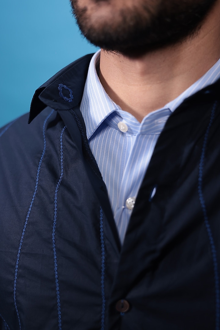 Blue Egyptian Giza Cotton Embroidered Summer Shirt by The Culture at Pernia's Pop Up Shop