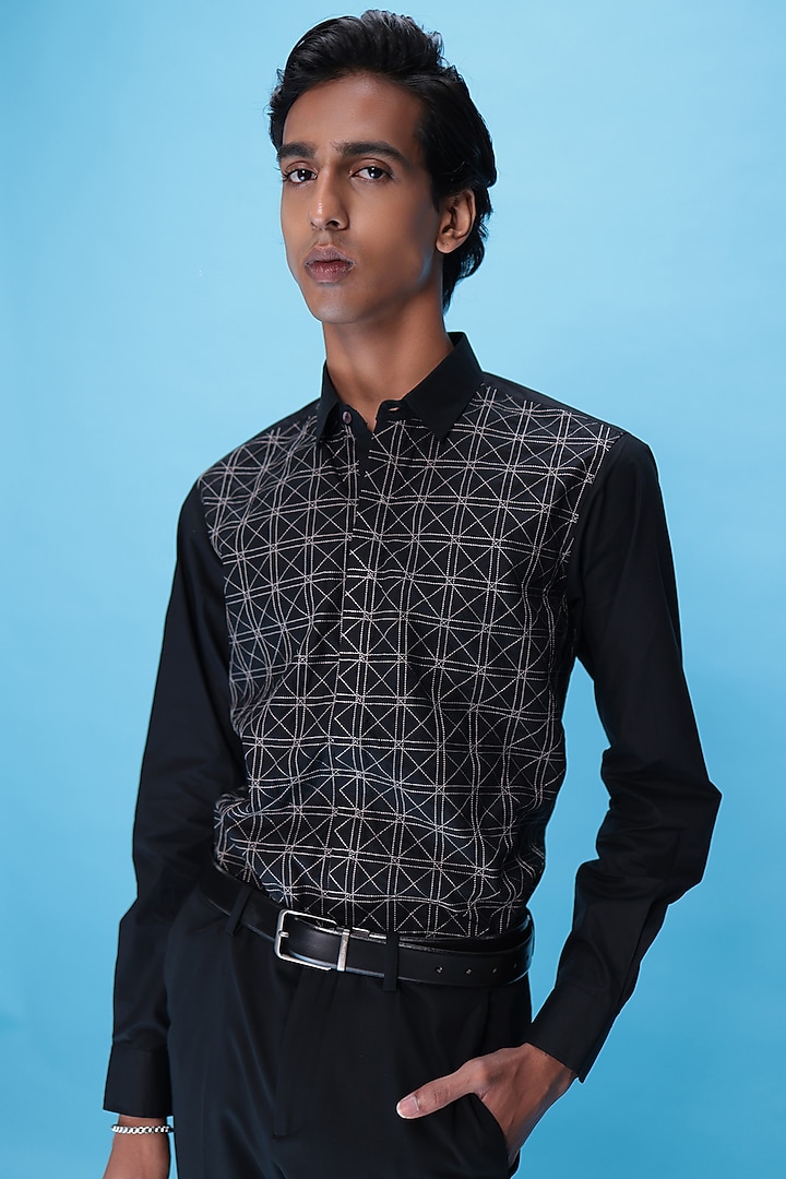 Black Egyptian Giza Cotton Embroidered Summer Shirt by The Culture at Pernia's Pop Up Shop