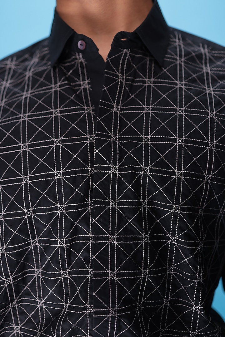 Black Egyptian Giza Cotton Embroidered Summer Shirt by The Culture at Pernia's Pop Up Shop