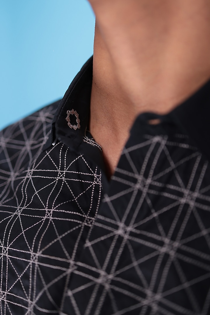 Black Egyptian Giza Cotton Embroidered Summer Shirt by The Culture at Pernia's Pop Up Shop