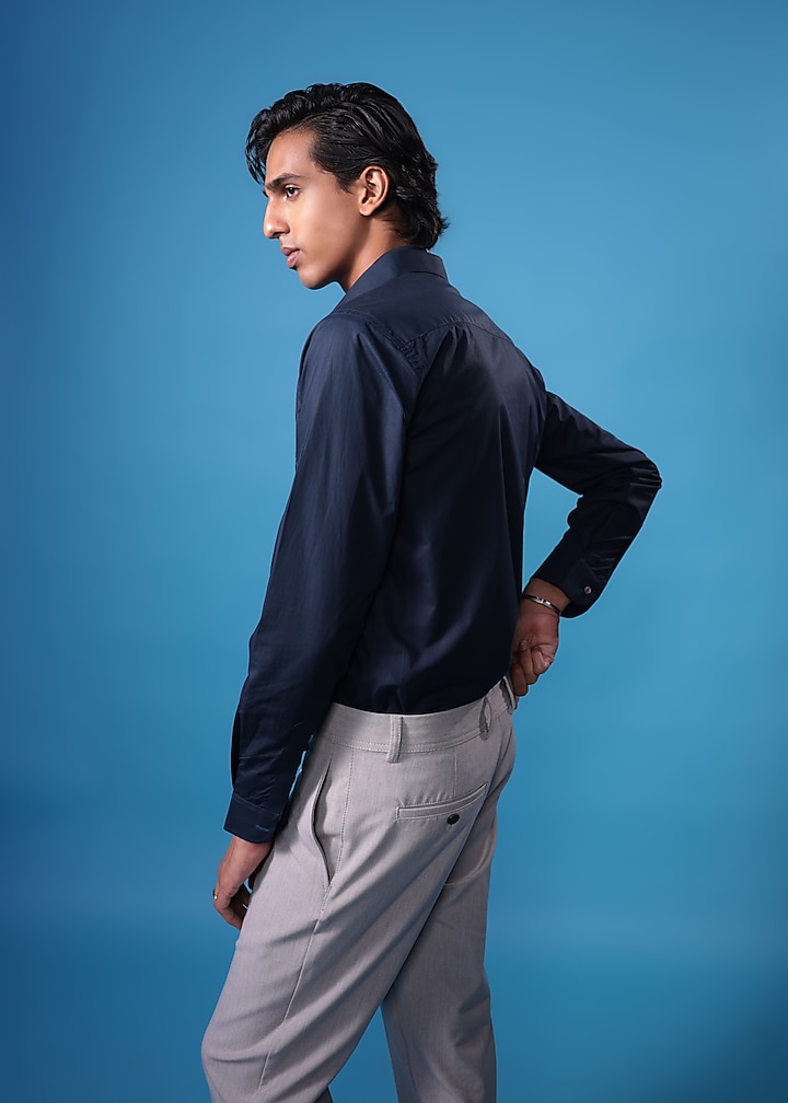 Blue Egyptian Giza Cotton Thread Embroidered Summer Shirt by The Culture at Pernia's Pop Up Shop