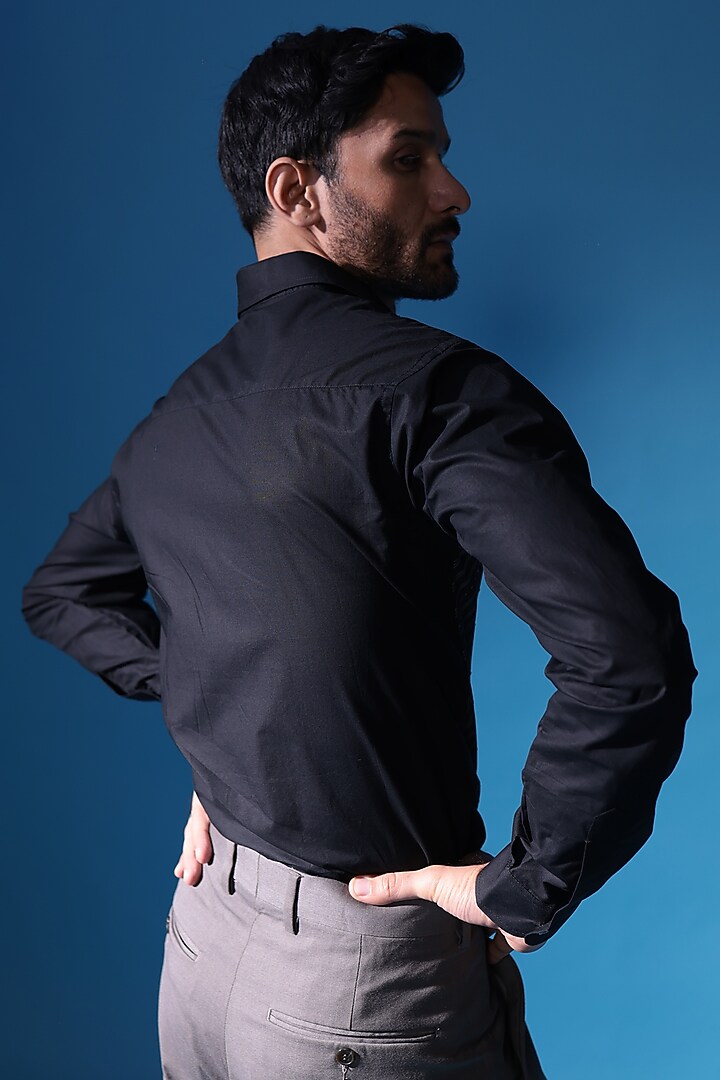 Black Egyptian Giza Cotton Handblock Printed Summer Shirt by The Culture at Pernia's Pop Up Shop