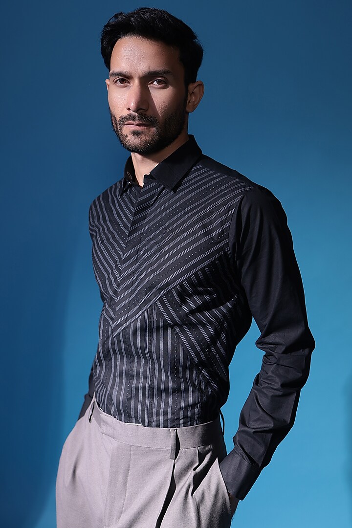 Black Egyptian Giza Cotton Handblock Printed Summer Shirt by The Culture at Pernia's Pop Up Shop
