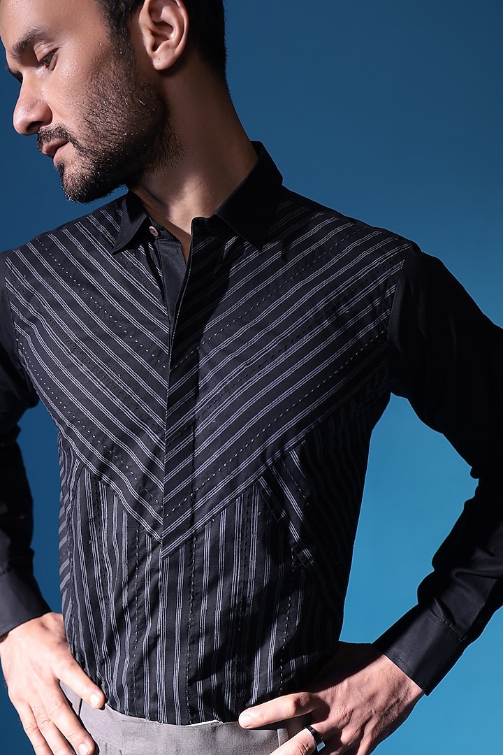 Black Egyptian Giza Cotton Handblock Printed Summer Shirt by The Culture at Pernia's Pop Up Shop