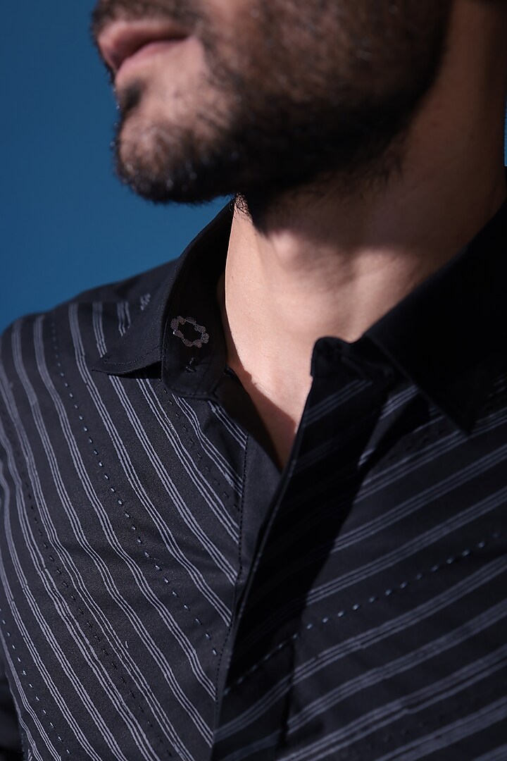 Black Egyptian Giza Cotton Handblock Printed Summer Shirt by The Culture at Pernia's Pop Up Shop