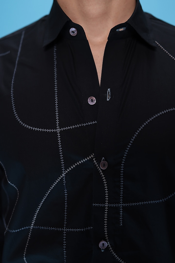 Black Egyptian Giza Cotton Abstract Embroidered Summer Shirt by The Culture at Pernia's Pop Up Shop