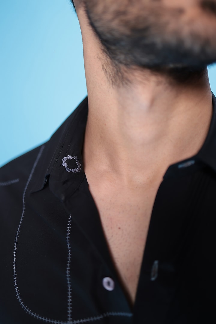 Black Egyptian Giza Cotton Abstract Embroidered Summer Shirt by The Culture at Pernia's Pop Up Shop