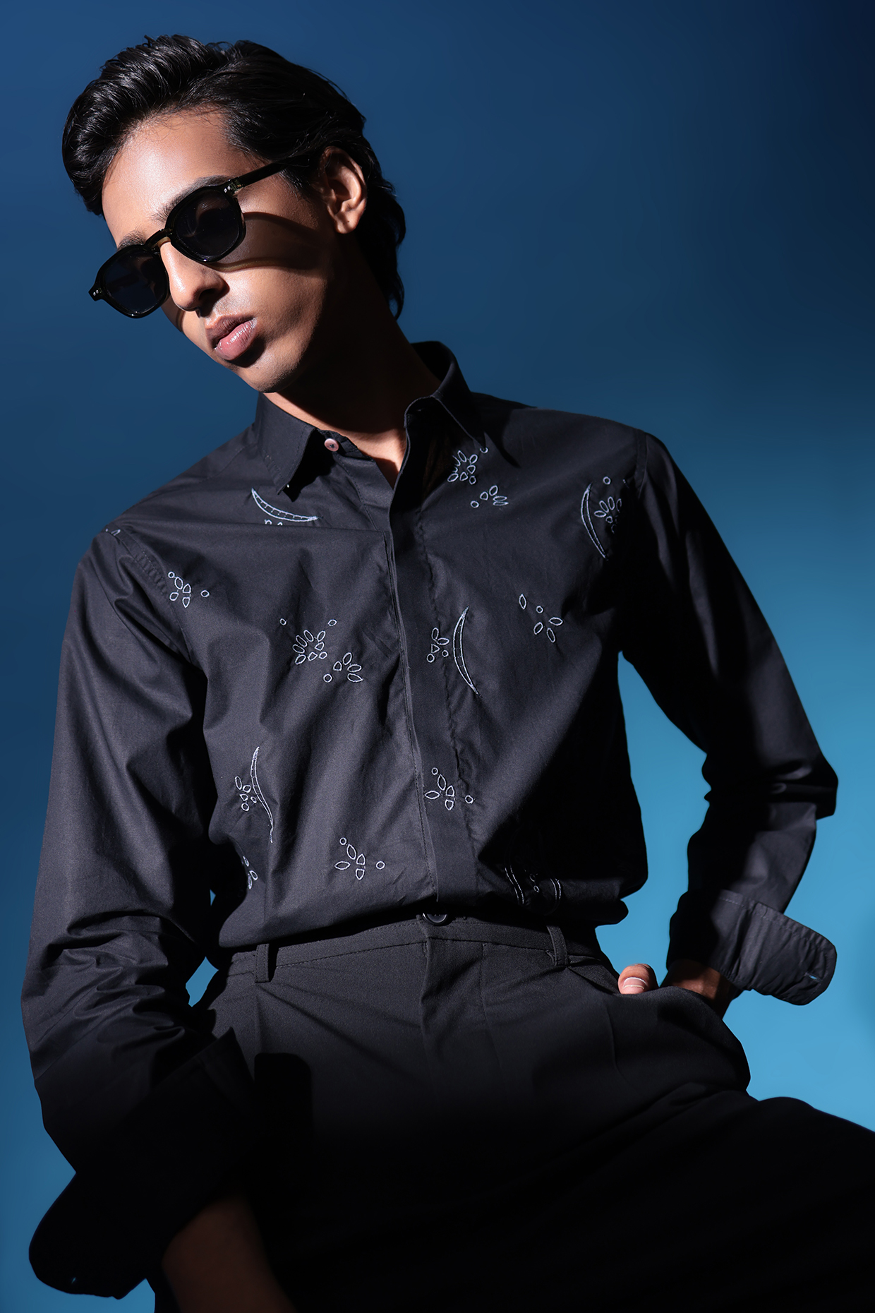 Black Egyptian Giza Cotton Embroidered Shirt by The Culture
