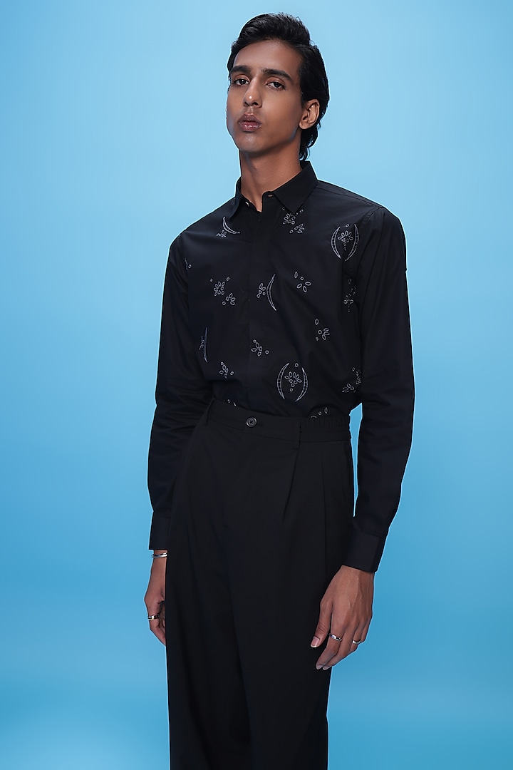Black Egyptian Giza Cotton Embroidered Summer Shirt by The Culture at Pernia's Pop Up Shop