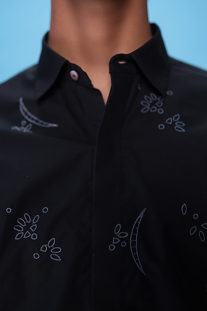 Black Egyptian Giza Cotton Embroidered Summer Shirt by The Culture at Pernia's Pop Up Shop