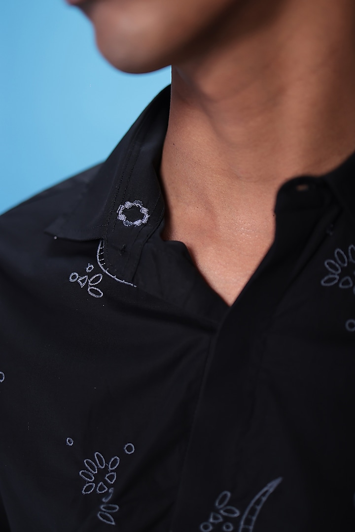 Black Egyptian Giza Cotton Embroidered Summer Shirt by The Culture at Pernia's Pop Up Shop