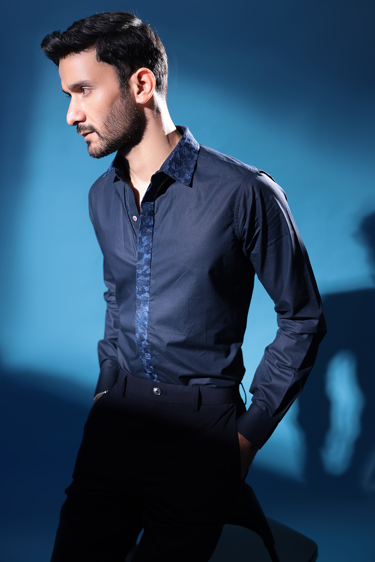 Blue Egyptian Giza Cotton Embroidered Shirt by The Culture