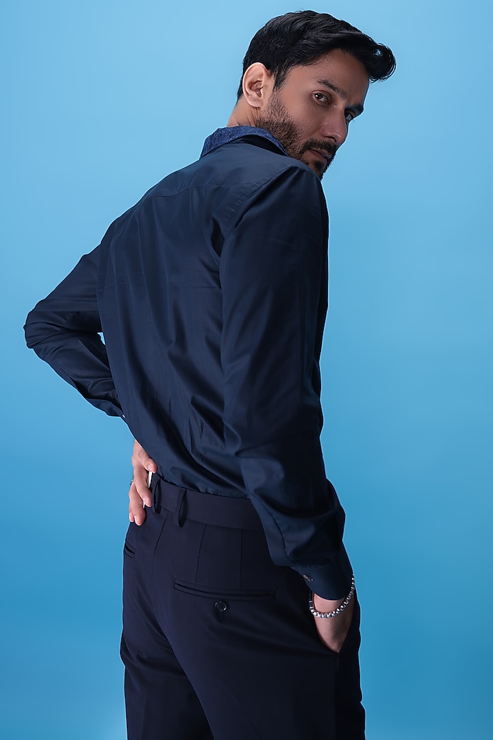 Blue Egyptian Giza Cotton Embroidered Summer Shirt by The Culture at Pernia's Pop Up Shop