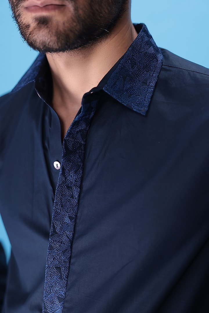 Blue Egyptian Giza Cotton Embroidered Summer Shirt by The Culture at Pernia's Pop Up Shop