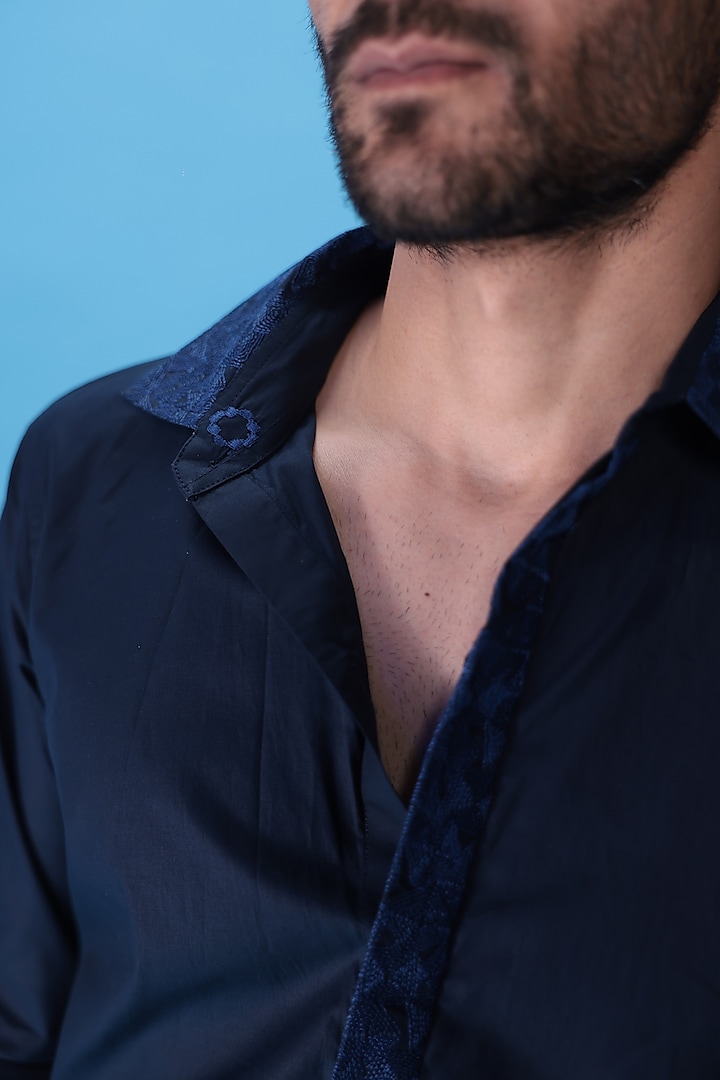 Blue Egyptian Giza Cotton Embroidered Summer Shirt by The Culture at Pernia's Pop Up Shop