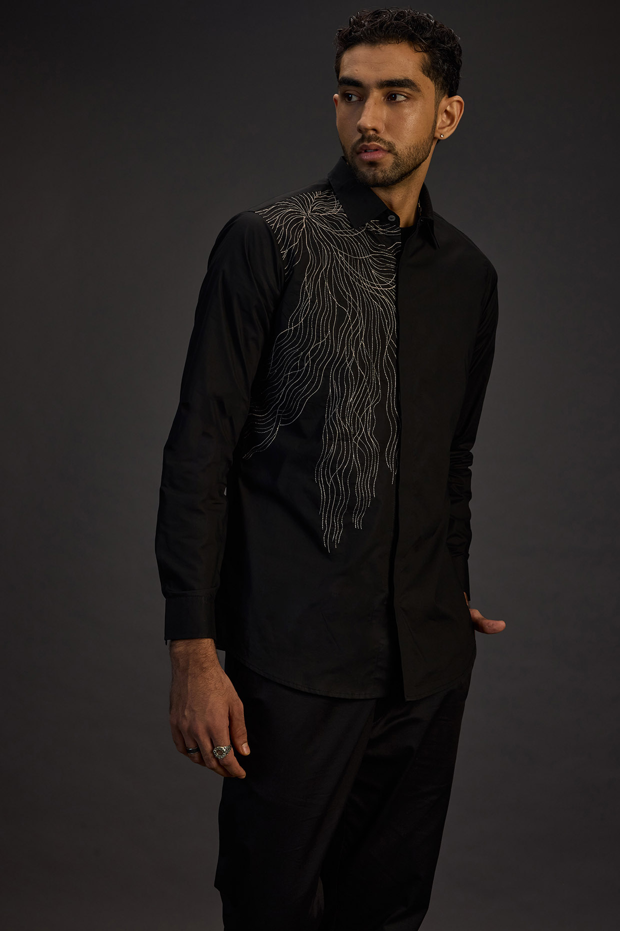 Black Egyptian Giza Cotton Embroidered Shirt by The Culture