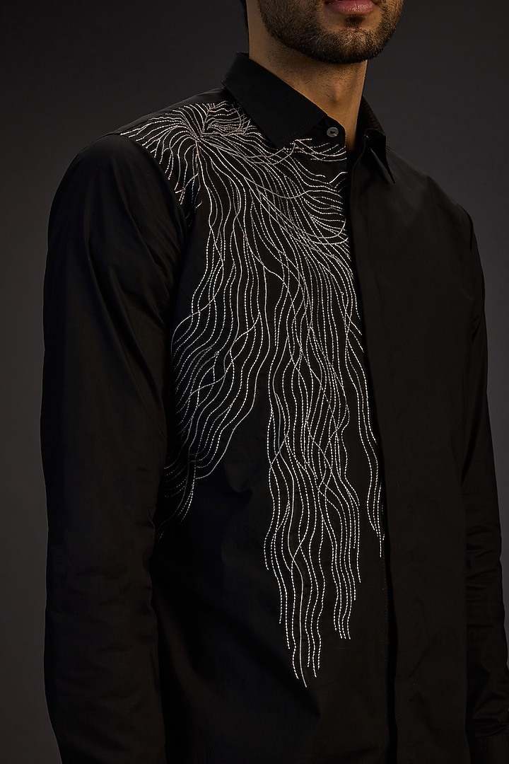 Black Egyptian Giza Cotton Embroidered Summer Shirt by The Culture at Pernia's Pop Up Shop