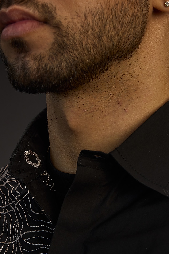 Black Egyptian Giza Cotton Embroidered Summer Shirt by The Culture at Pernia's Pop Up Shop