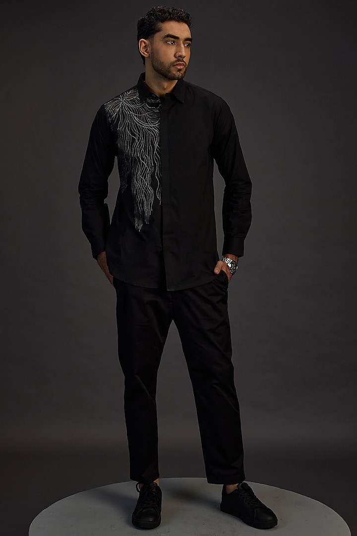 Black Egyptian Giza Cotton Embroidered Summer Shirt by The Culture at Pernia's Pop Up Shop