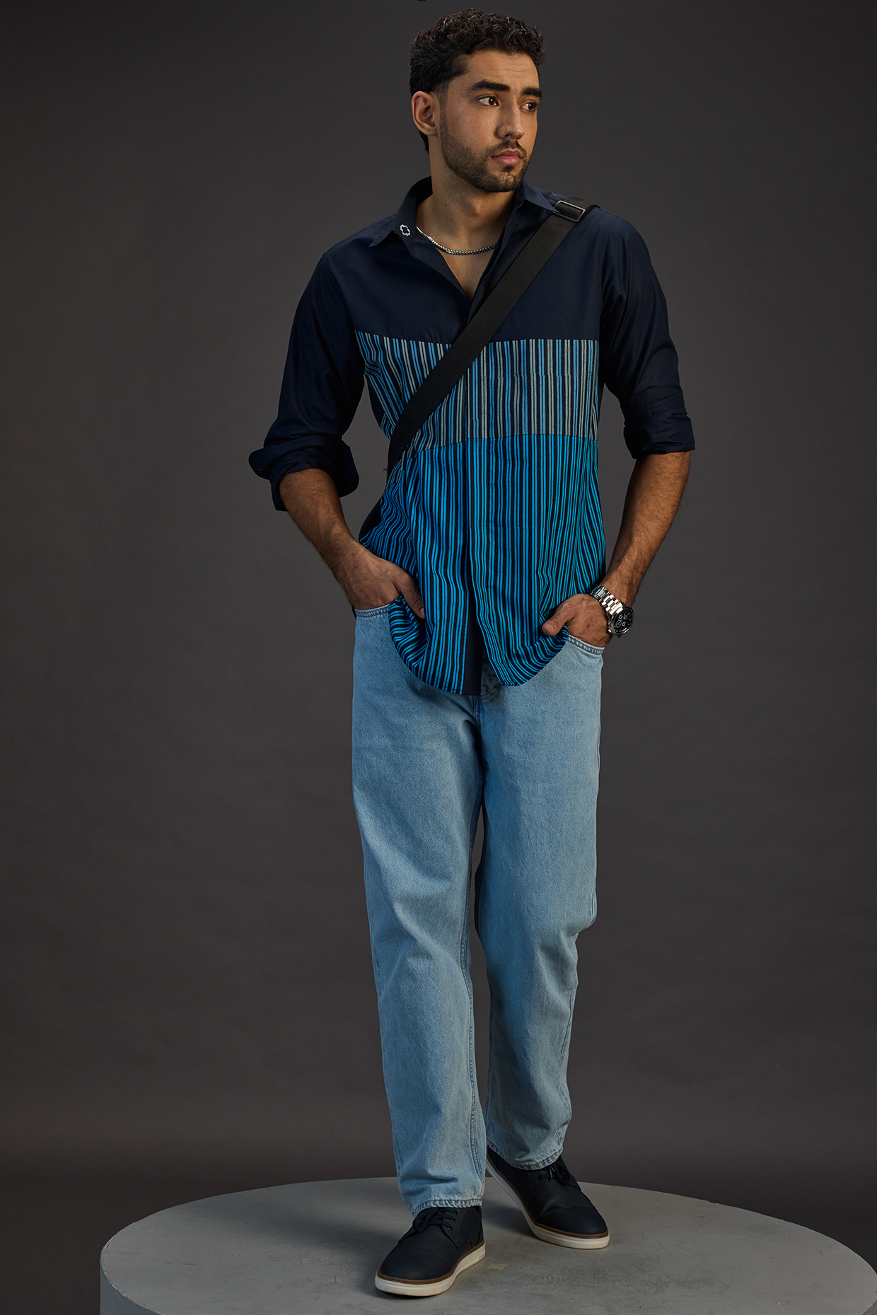 Blue Egyptian Giza Handblock Printed Shirt by The Culture