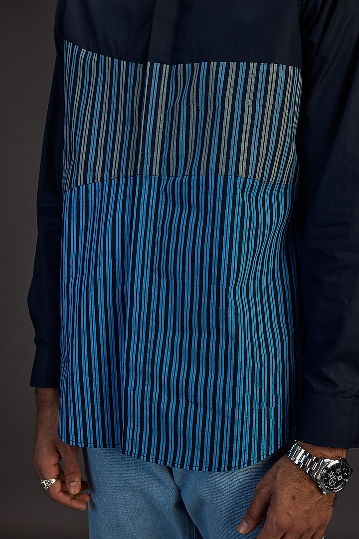 Blue Egyptian Giza Handblock Printed Summer Shirt by The Culture at Pernia's Pop Up Shop