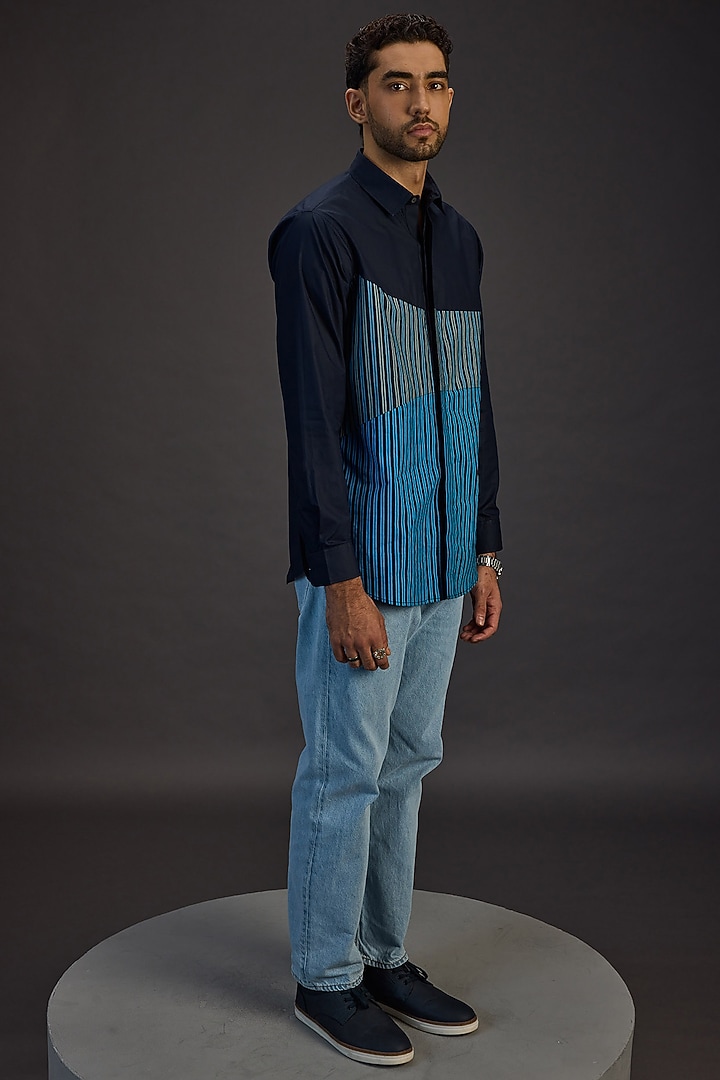 Blue Egyptian Giza Handblock Printed Summer Shirt by The Culture at Pernia's Pop Up Shop