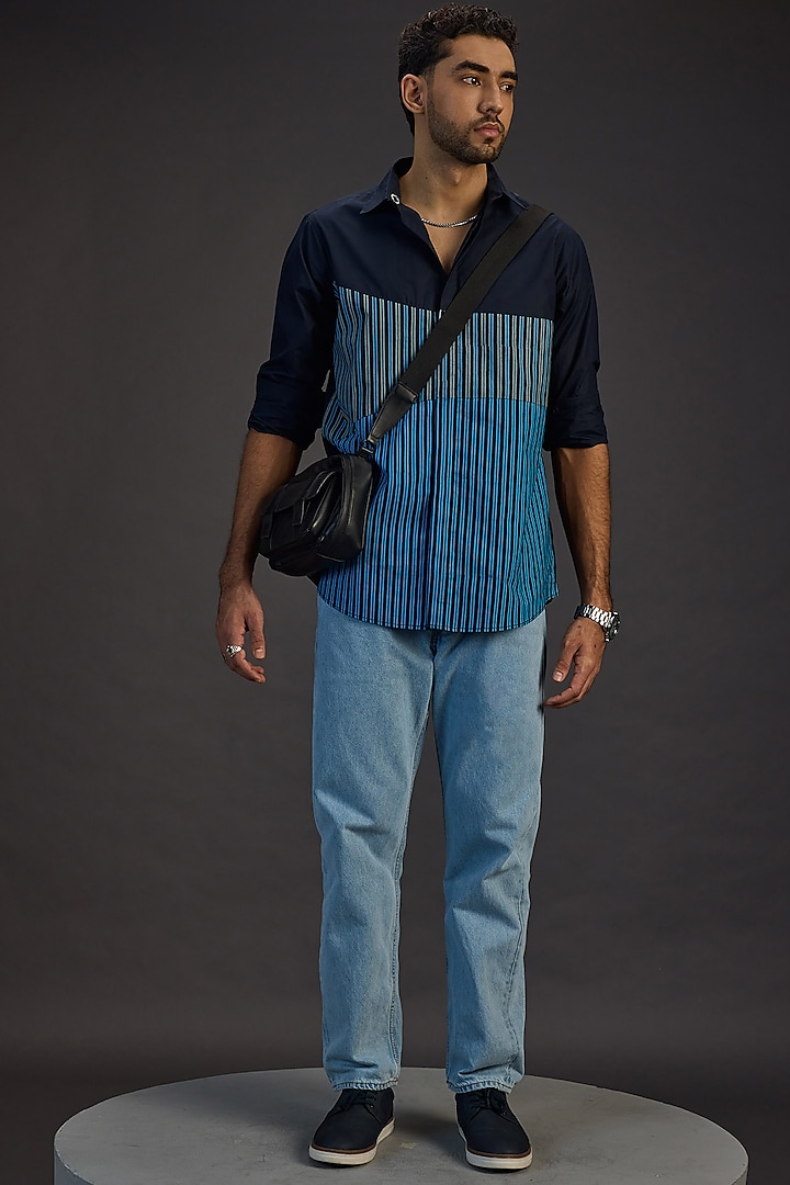 Blue Egyptian Giza Handblock Printed Summer Shirt by The Culture at Pernia's Pop Up Shop