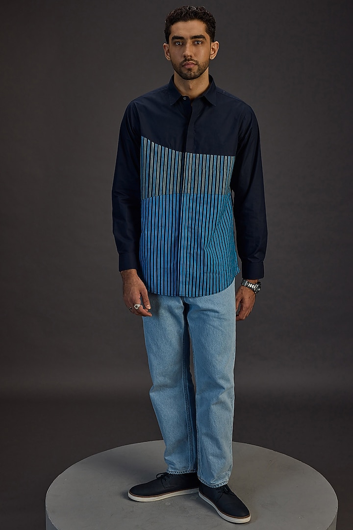 Blue Egyptian Giza Handblock Printed Summer Shirt by The Culture at Pernia's Pop Up Shop