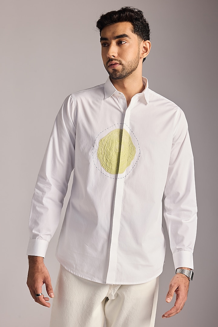 Off-White Egyptian Giza Cotton Applique Embroidered Shirt by The Culture