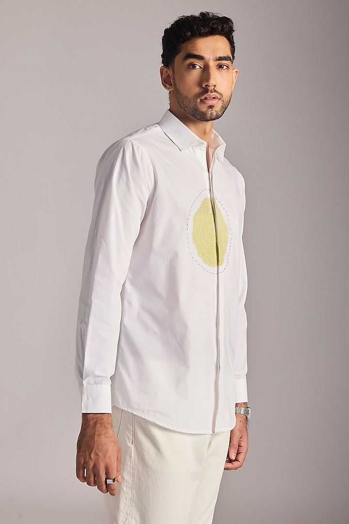 Off-White Egyptian Giza Cotton Applique Embroidered Summer Shirt by The Culture at Pernia's Pop Up Shop