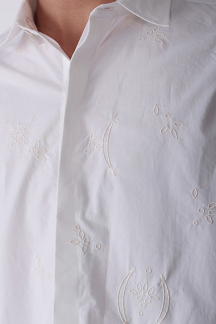 Off-White Egyptian Giza Cotton Floral Embroidered Summer Shirt by The Culture at Pernia's Pop Up Shop