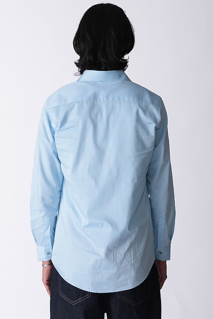 Blue Egyptian Giza Cotton Hand Block Printed & Embroidered Summer Shirt by The Culture at Pernia's Pop Up Shop