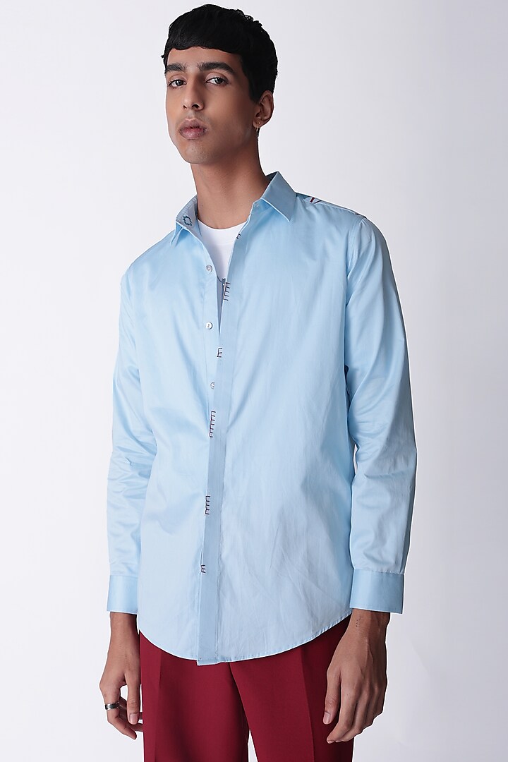 Blue Egyptian Giza Cotton Printed & Patchwork Shirt by The Culture