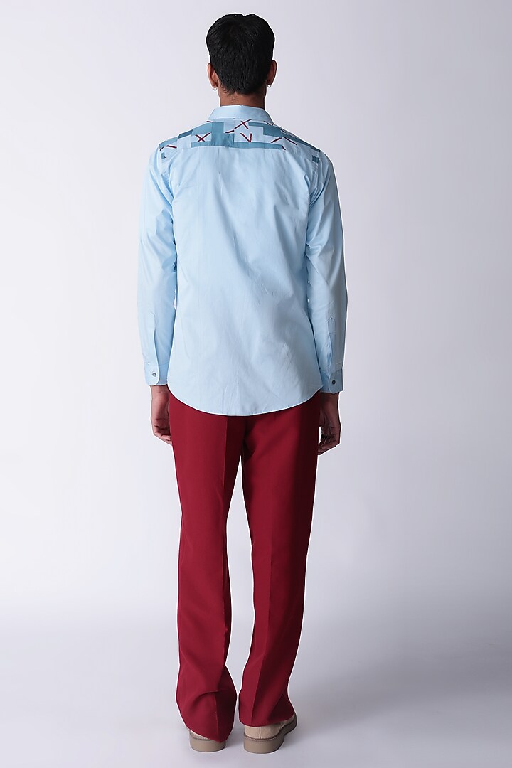 Blue Egyptian Giza Cotton Printed & Patchwork Summer Shirt by The Culture at Pernia's Pop Up Shop