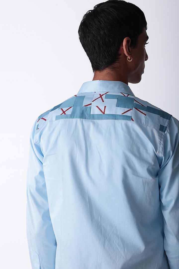 Blue Egyptian Giza Cotton Printed & Patchwork Summer Shirt by The Culture at Pernia's Pop Up Shop