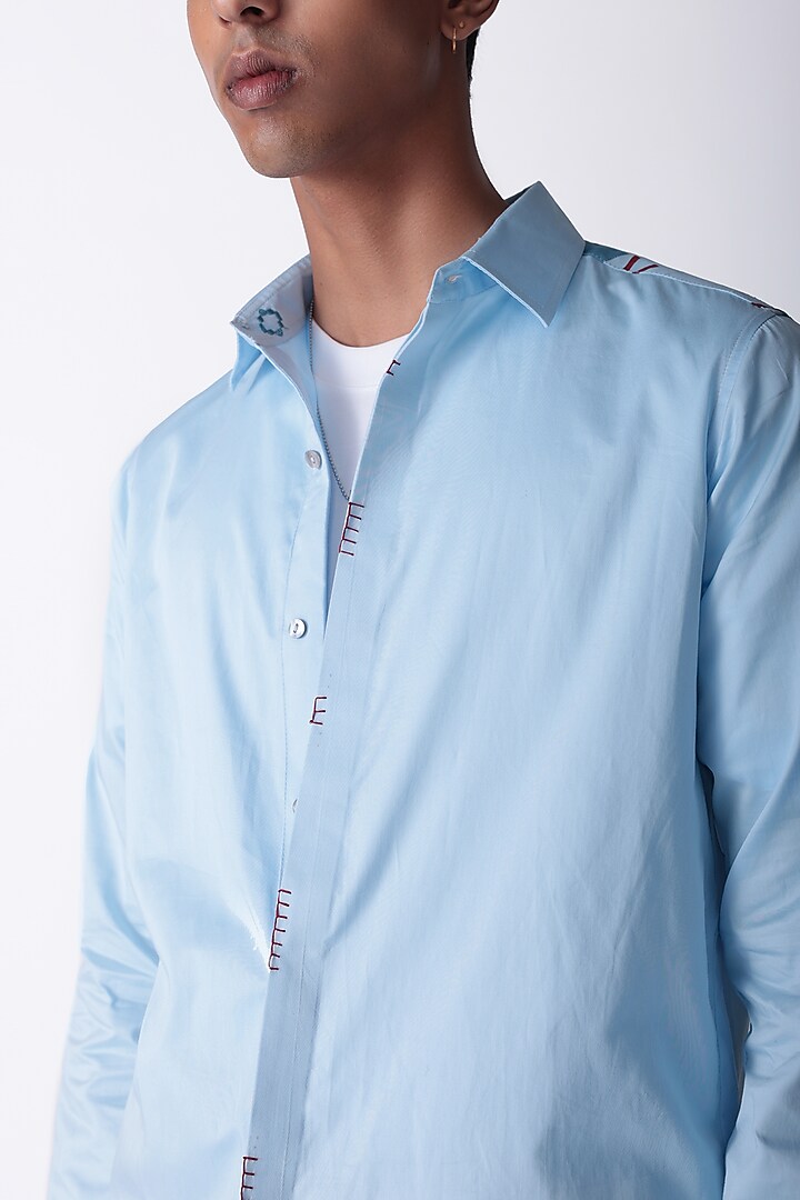 Blue Egyptian Giza Cotton Printed & Patchwork Summer Shirt by The Culture at Pernia's Pop Up Shop
