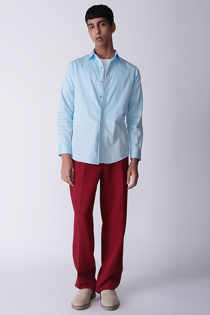 Blue Egyptian Giza Cotton Printed & Patchwork Summer Shirt by The Culture at Pernia's Pop Up Shop