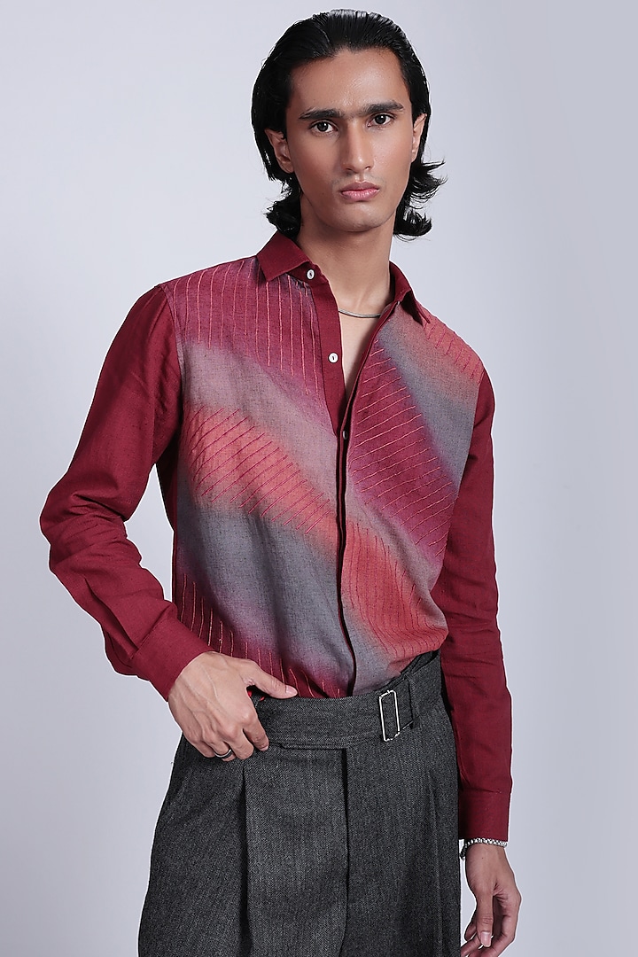 Multi-Colored Pure Cotton Linen Hand Painted & Embroidered Shirt by The Culture